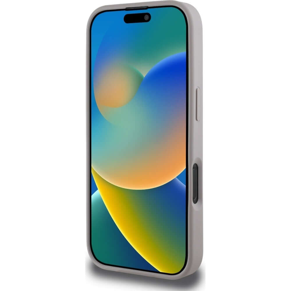 Handyhülle für iPhone 16 Pro, Guess Grained Roses Big 4G, Lila mit floralem Muster