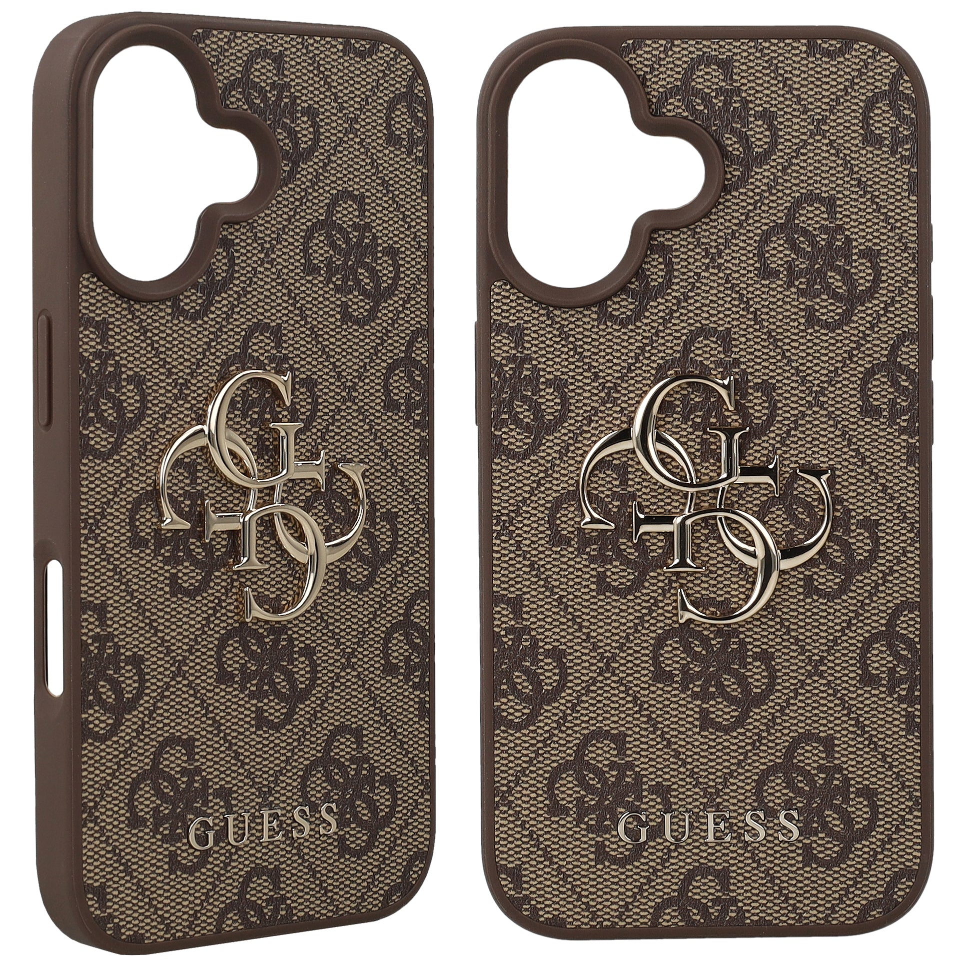 Handyhülle für iPhone 16, Guess Hardcase 4G Big Metal Logo, Braun