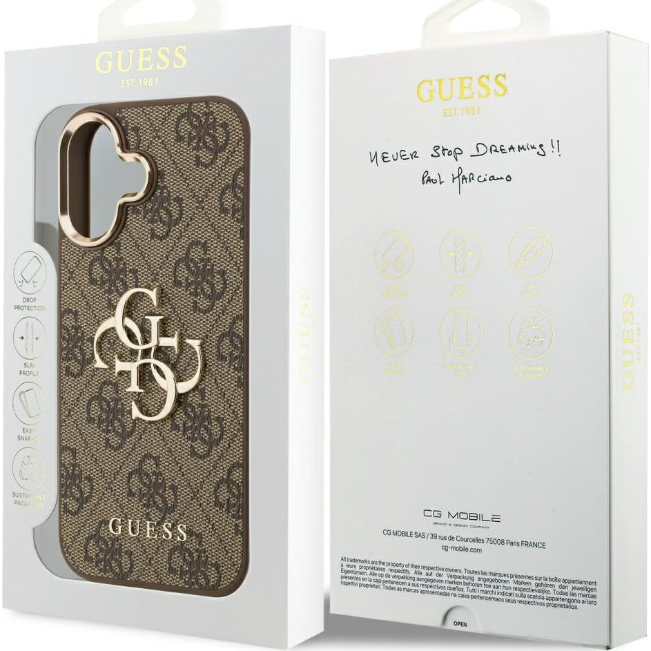 Handyhülle für iPhone 17, Guess Hardcase 4G Big Metal Logo, Braun