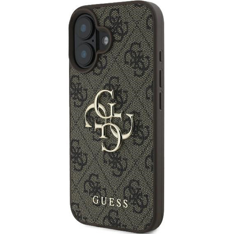 Handyhülle für iPhone 16, Guess Hardcase 4G Big Metal Logo, Braun