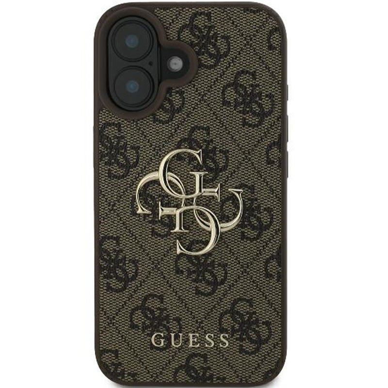 Handyhülle für iPhone 16, Guess Hardcase 4G Big Metal Logo, Braun