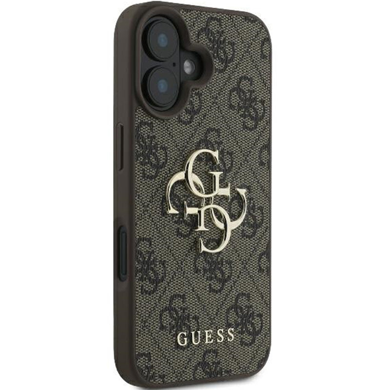 Handyhülle für iPhone 16, Guess Hardcase 4G Big Metal Logo, Braun