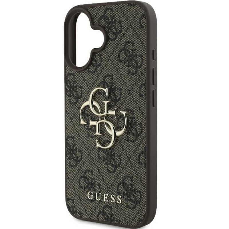 Handyhülle für iPhone 16, Guess Hardcase 4G Big Metal Logo, Braun