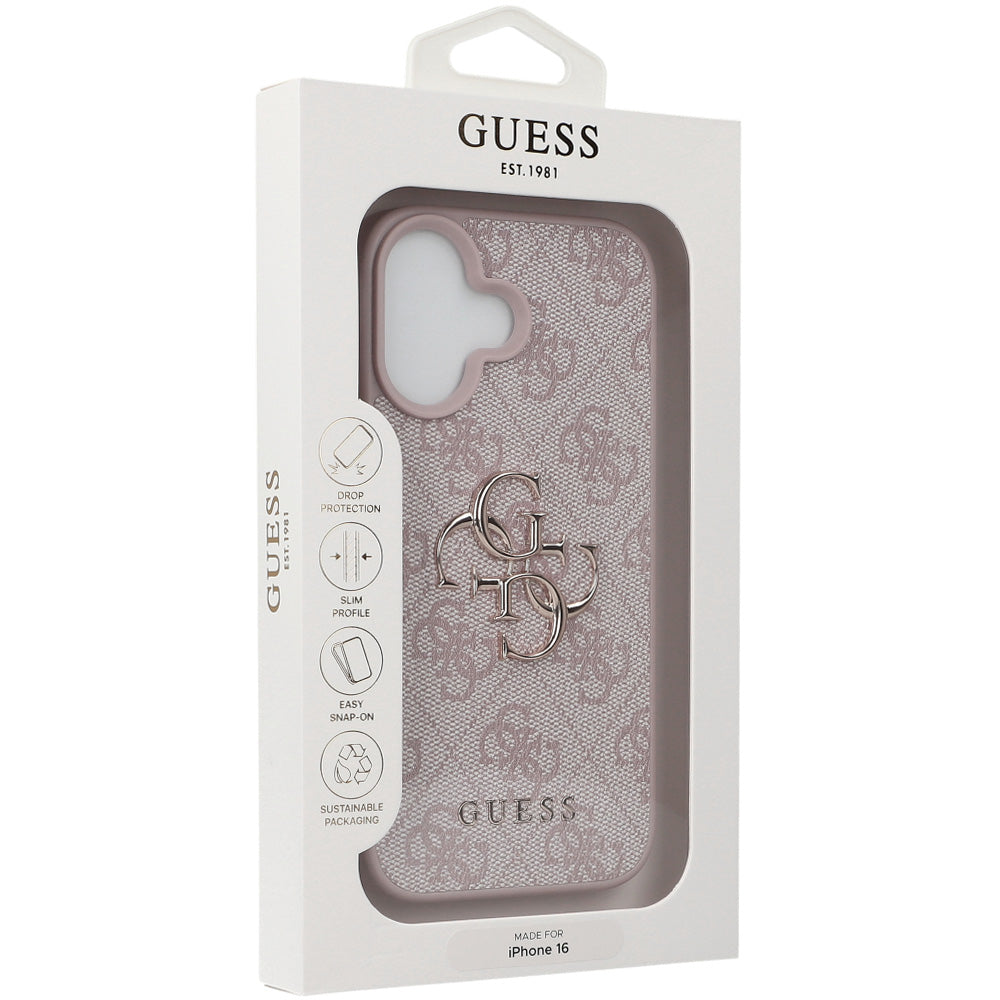 Handyhülle für iPhone 16, Guess Hardcase 4G Big Metal Logo, Rosa