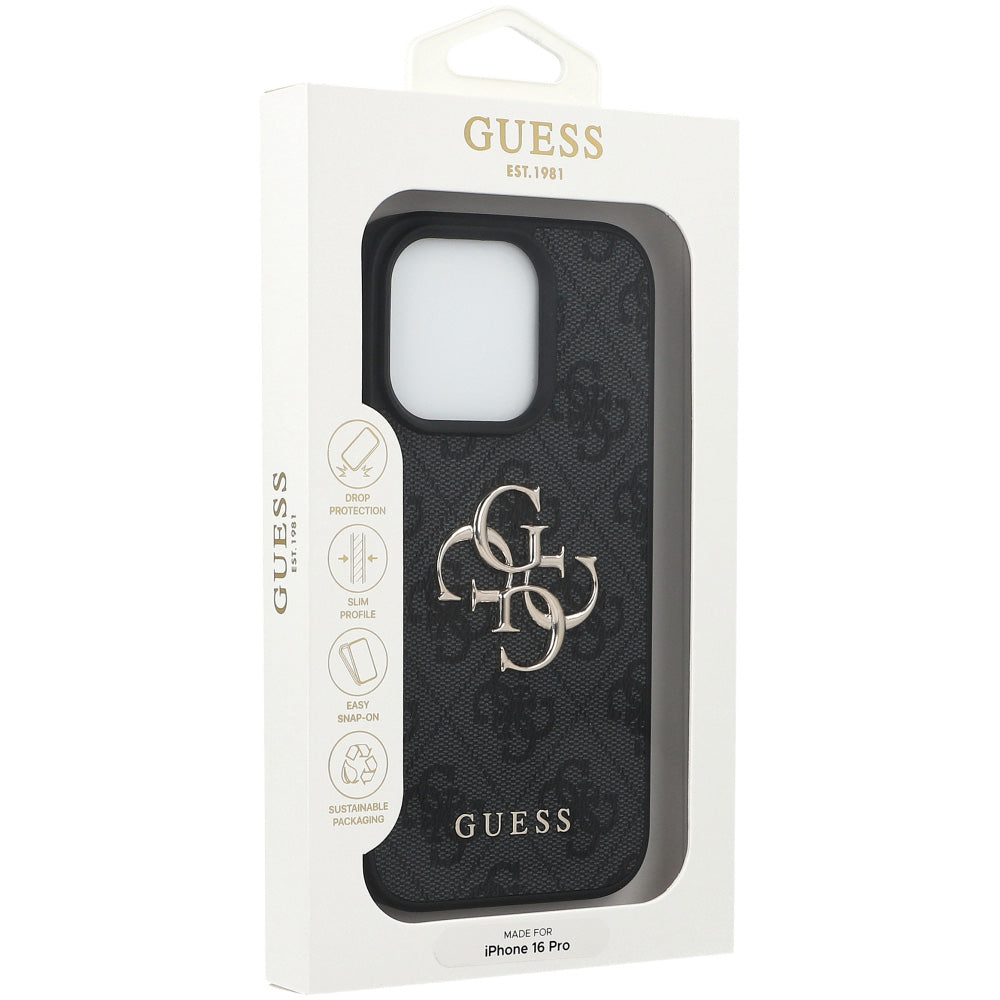 Handyhülle für iPhone 16 Pro, Guess Hardcase 4G Big Metal Logo, Schwarz
