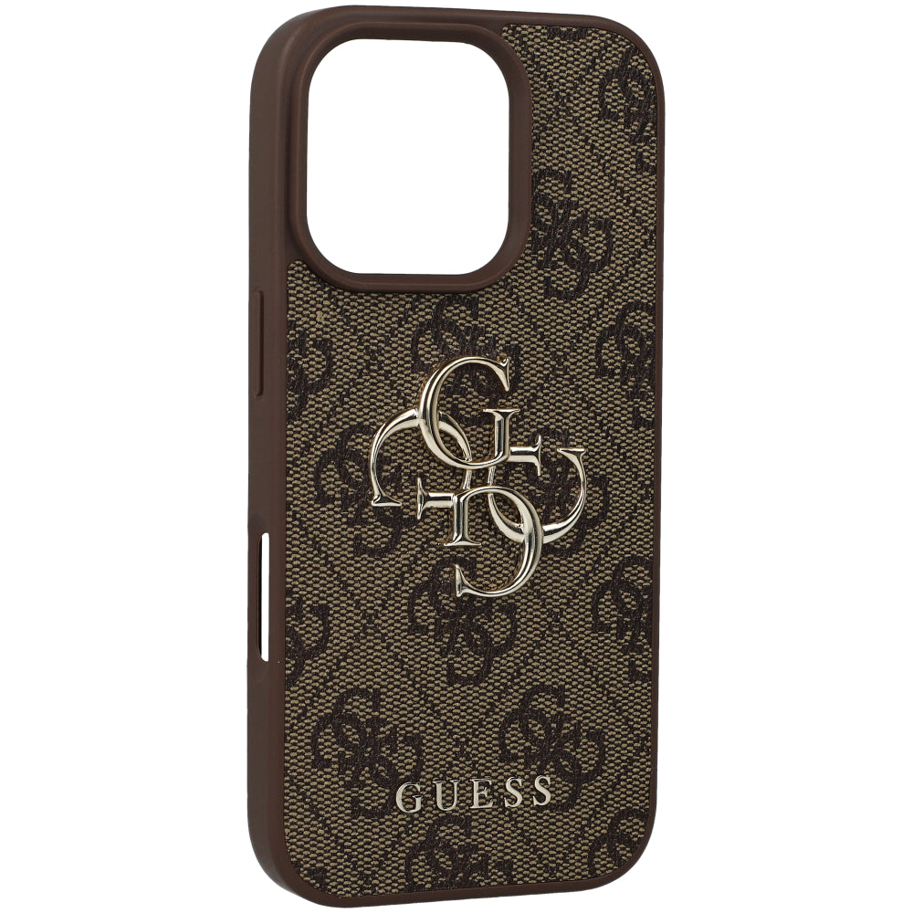 Handyhülle für iPhone 16 Pro, Guess Hardcase 4G Big Metal Logo, Braun