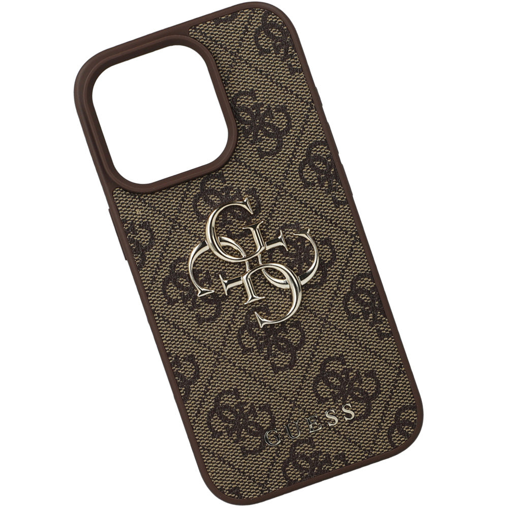 Handyhülle für iPhone 16 Pro, Guess Hardcase 4G Big Metal Logo, Braun