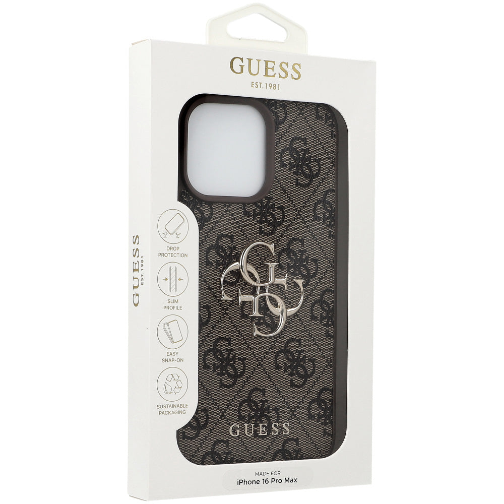 Handyhülle für iPhone 16 Pro Max, Guess Hardcase 4G Big Metal Logo, Braun