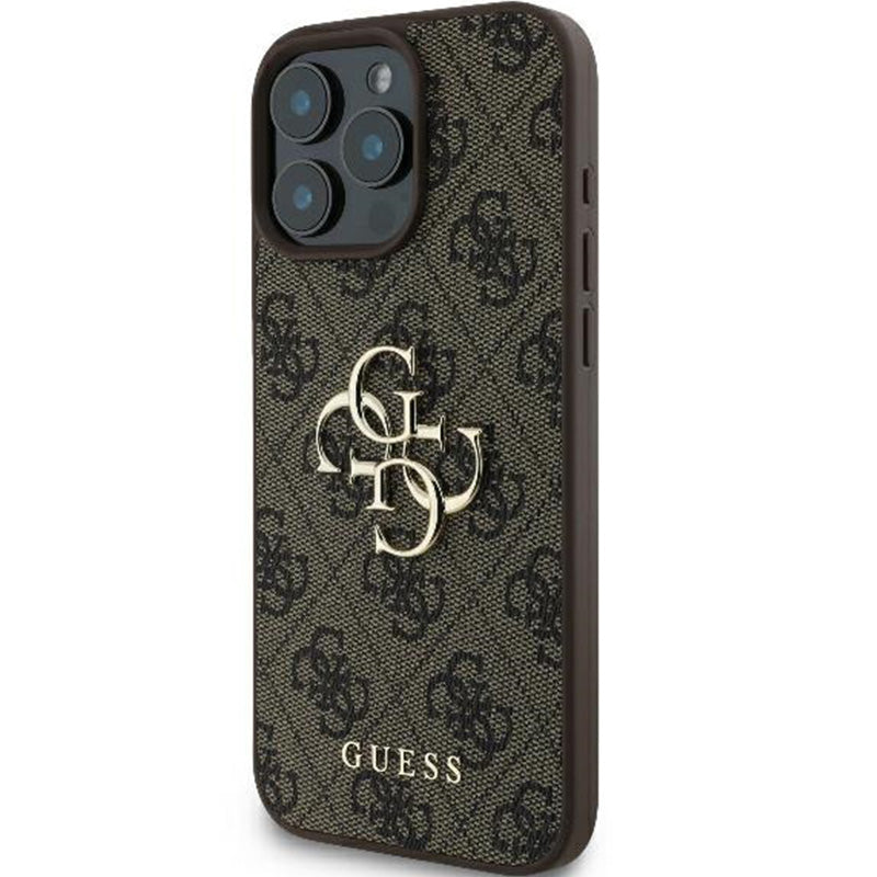 Handyhülle für iPhone 16 Pro Max, Guess Hardcase 4G Big Metal Logo, Braun