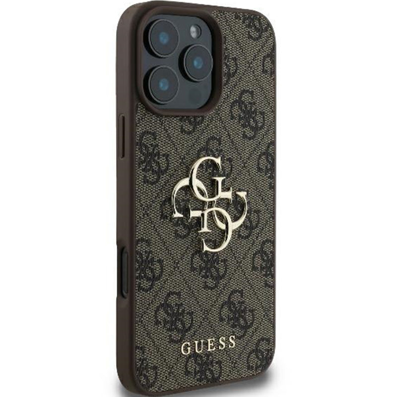 Handyhülle für iPhone 16 Pro Max, Guess Hardcase 4G Big Metal Logo, Braun