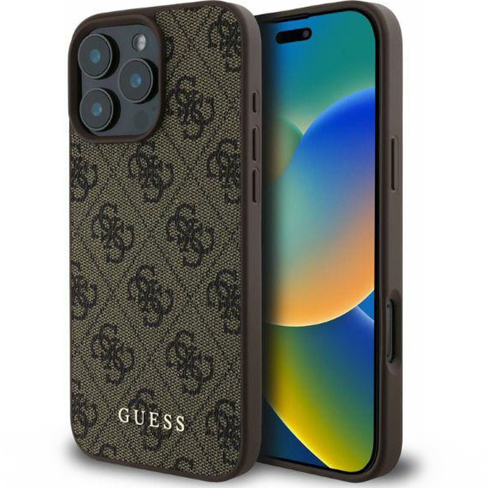 Handyhülle für iPhone 16 Pro, Guess Hardcase 4G Classic, Braun