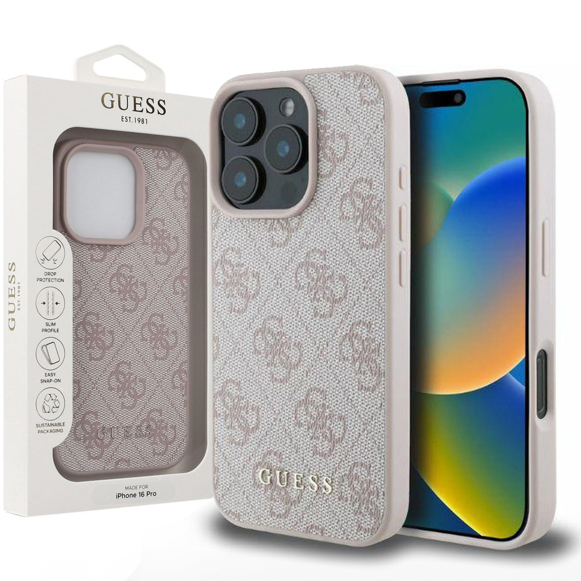 Handyhülle für iPhone 16 Pro, Guess Hardcase 4G Classic, Rosa
