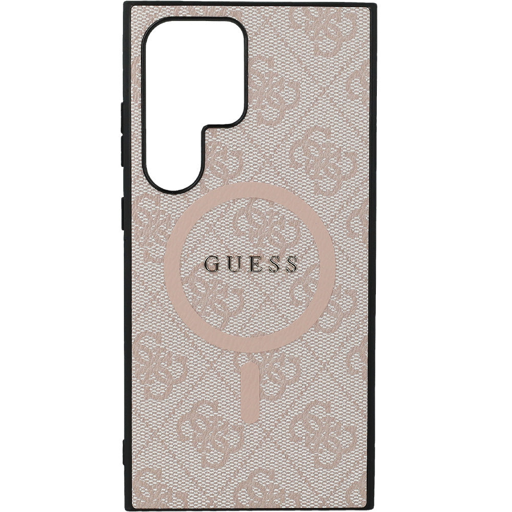Schutzhülle für Galaxy S24 Ultra, Guess Hardcase 4G Leather Metal Logo für MagSafe, Rosa