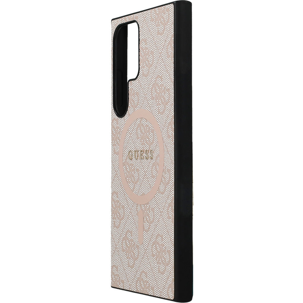 Schutzhülle für Galaxy S24 Ultra, Guess Hardcase 4G Leather Metal Logo für MagSafe, Rosa