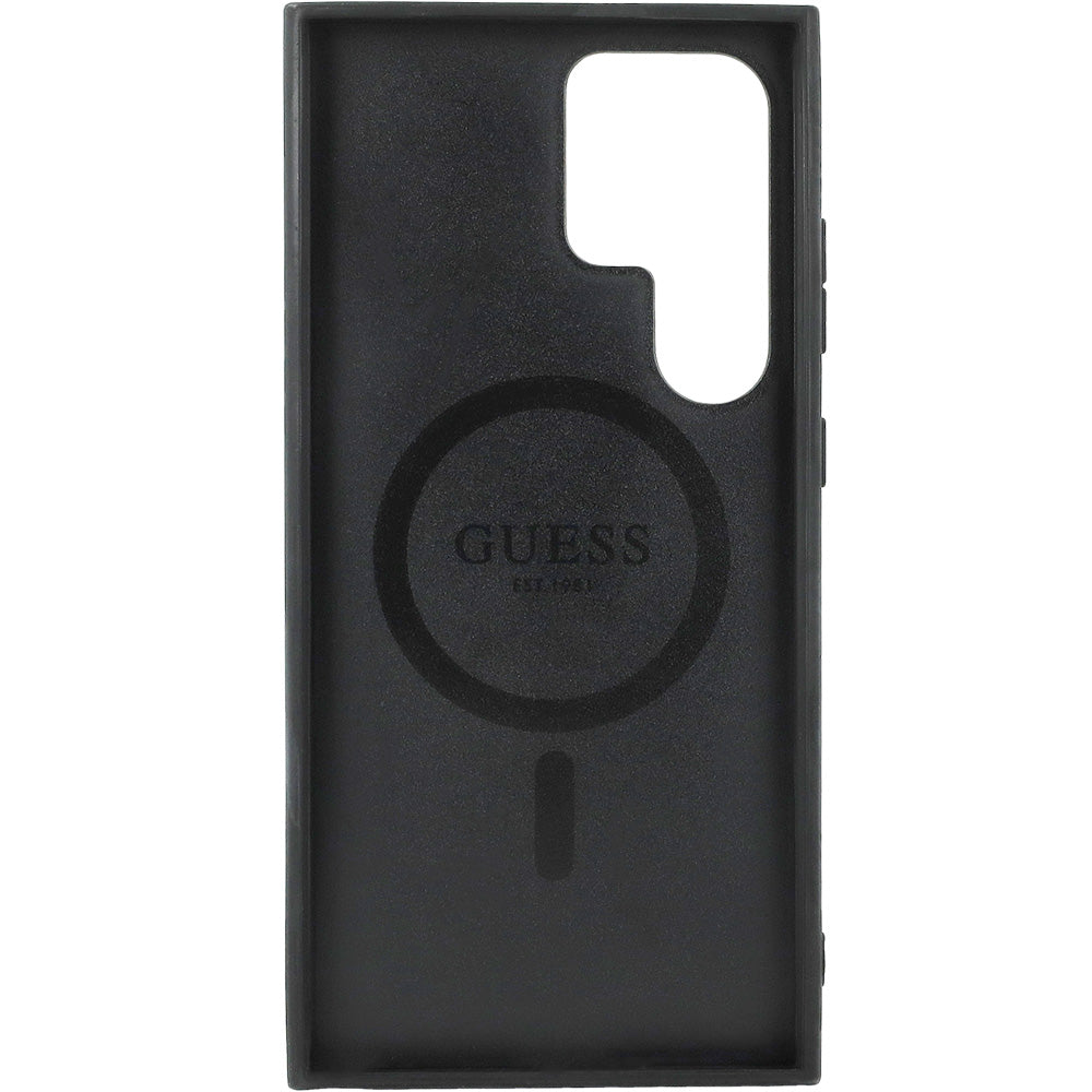 Schutzhülle für Galaxy S24 Ultra, Guess Hardcase 4G Leather Metal Logo für MagSafe, Rosa