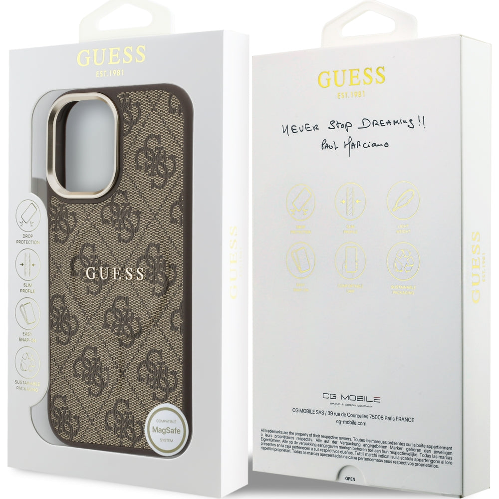 Handyhülle für iPhone 17, Guess Hardcase 4G Classic MagSafe, Braun