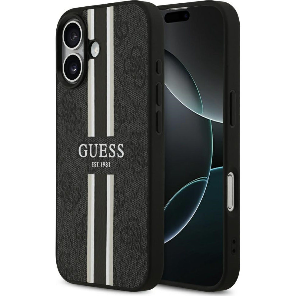 Handyhülle für iPhone 17, Guess Hardcase 4G Printed Stripes mit MagSafe, Schwarz