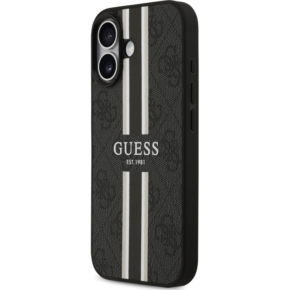 Handyhülle für iPhone 17, Guess Hardcase 4G Printed Stripes mit MagSafe, Schwarz