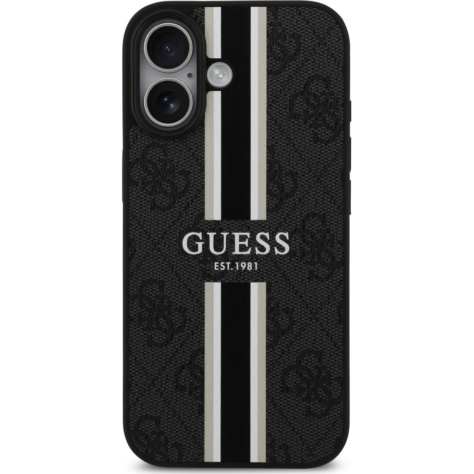 Handyhülle für iPhone 17, Guess Hardcase 4G Printed Stripes mit MagSafe, Schwarz