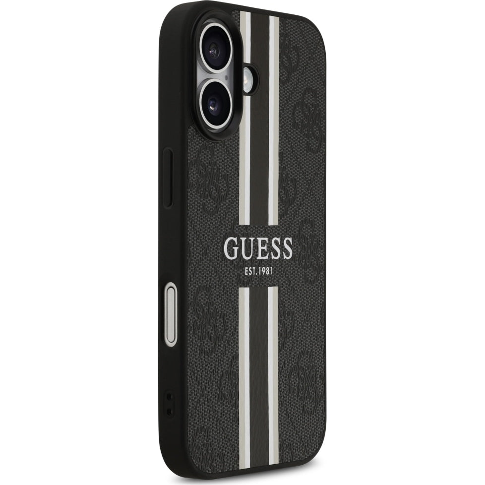 Handyhülle für iPhone 17, Guess Hardcase 4G Printed Stripes mit MagSafe, Schwarz