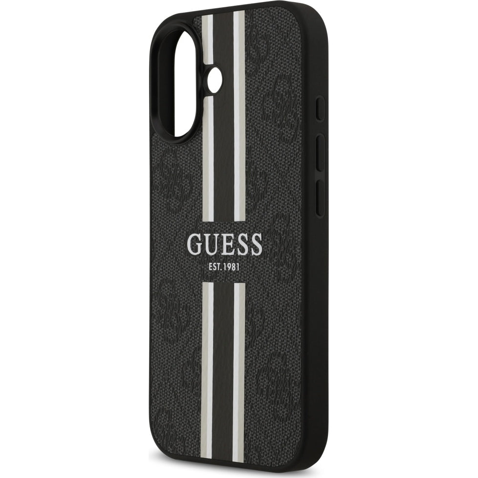 Handyhülle für iPhone 17, Guess Hardcase 4G Printed Stripes mit MagSafe, Schwarz