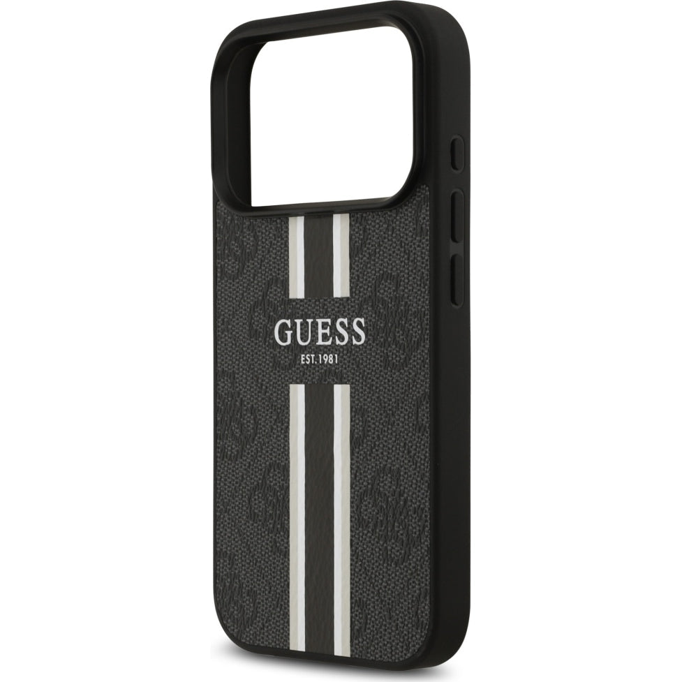 Handyhülle für iPhone 17 Pro Max, Guess Hardcase 4G Printed Stripes mit MagSafe, Schwarz