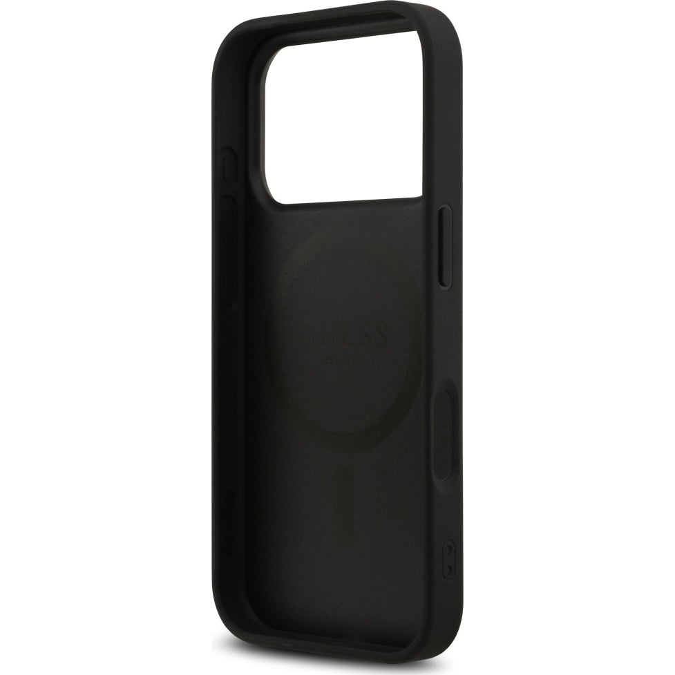 Handyhülle für iPhone 17 Pro Max, Guess Hardcase 4G Printed Stripes mit MagSafe, Schwarz