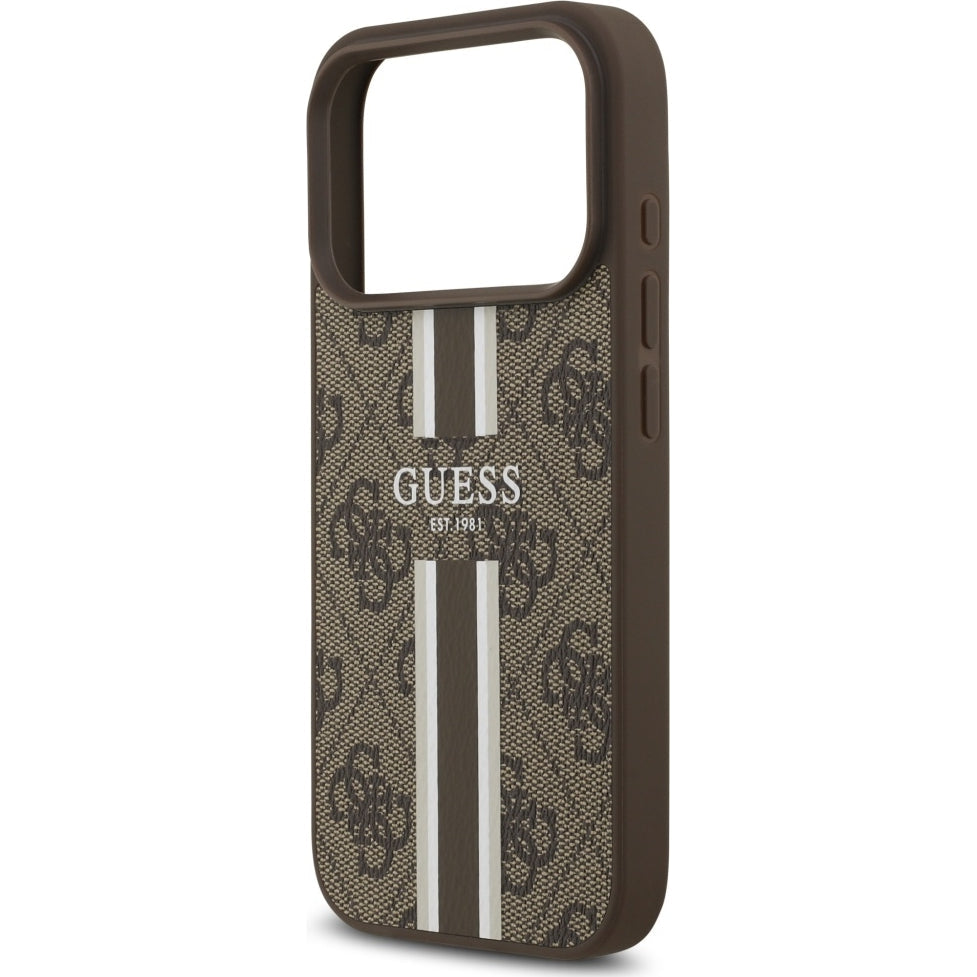 Handyhülle für iPhone 17 Pro Max, Guess Hardcase 4G Printed Stripes mit MagSafe, Braun