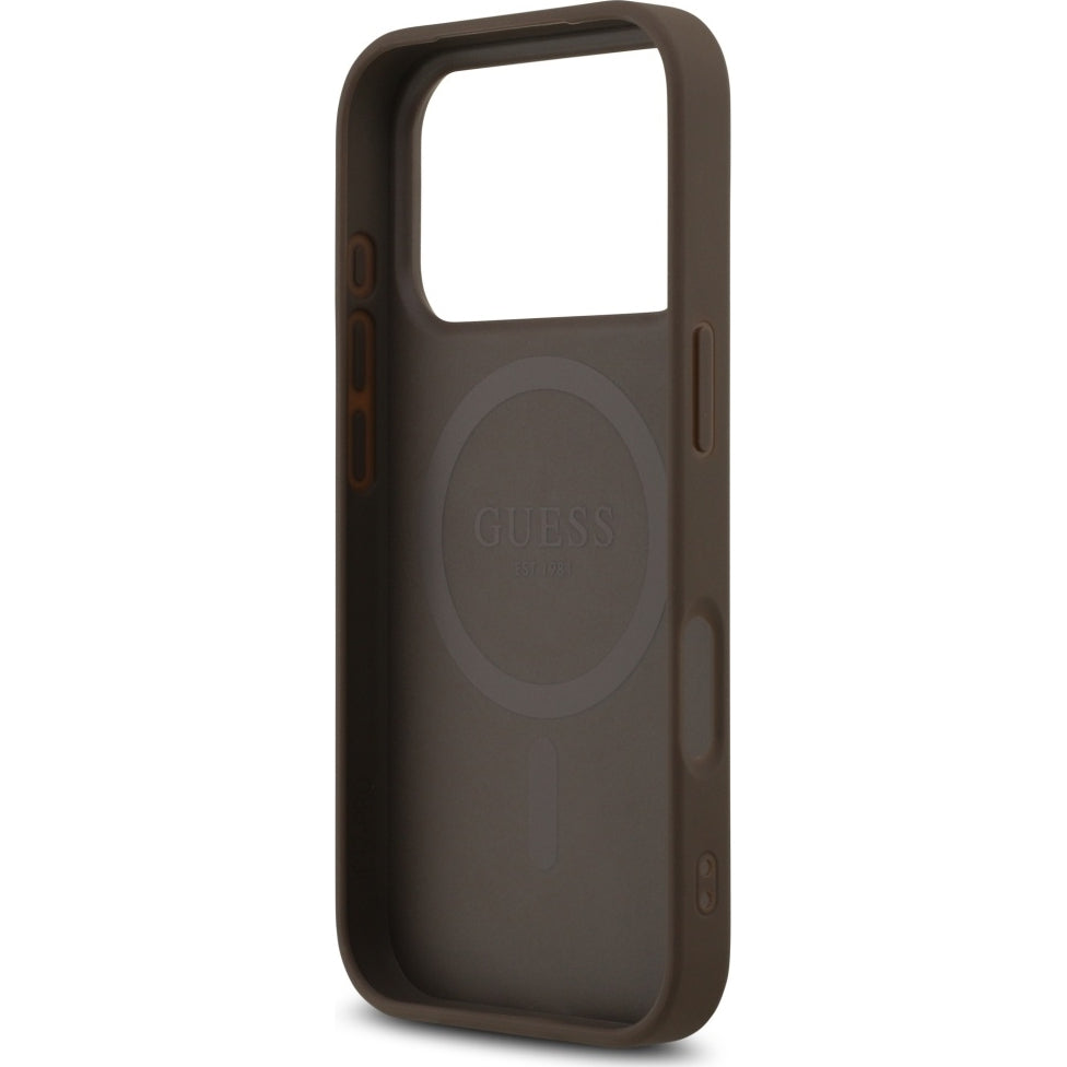 Handyhülle für iPhone 17 Pro Max, Guess Hardcase 4G Printed Stripes mit MagSafe, Braun