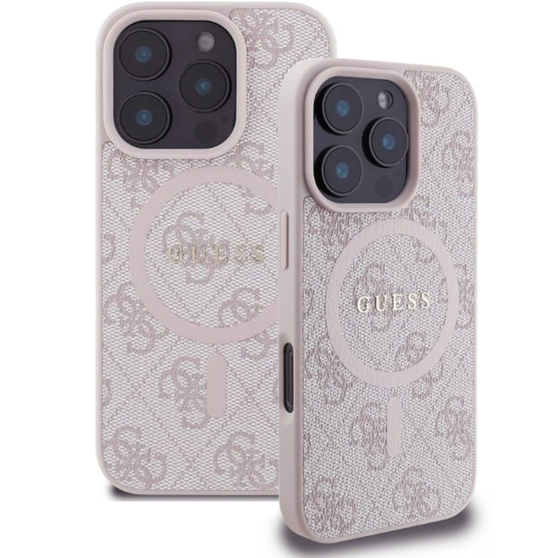 Handyhülle für iPhone 16 Pro, Guess Hardcase 4G Ring Classic Logo MagSafe, Rosa