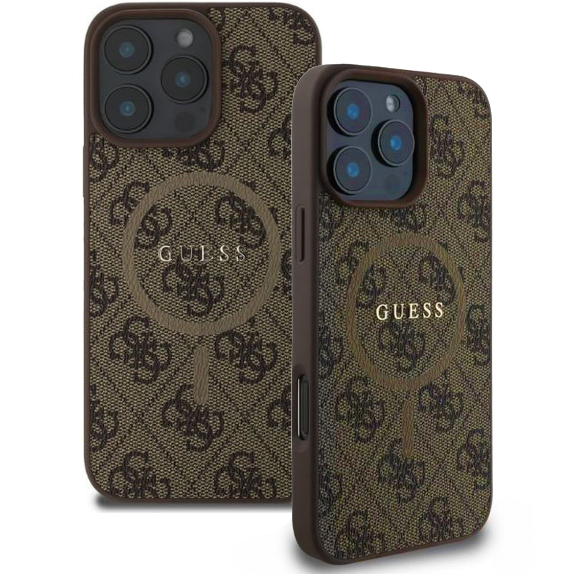Handyhülle für iPhone 16 Pro Max, Guess Hardcase 4G Ring Classic Logo MagSafe, Braun