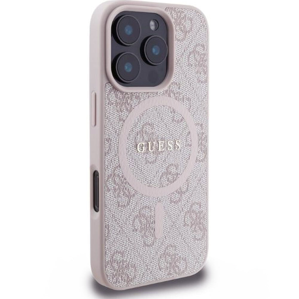Handyhülle für iPhone 16 Pro Max, Guess Hardcase 4G Ring Classic Logo MagSafe, Rosa