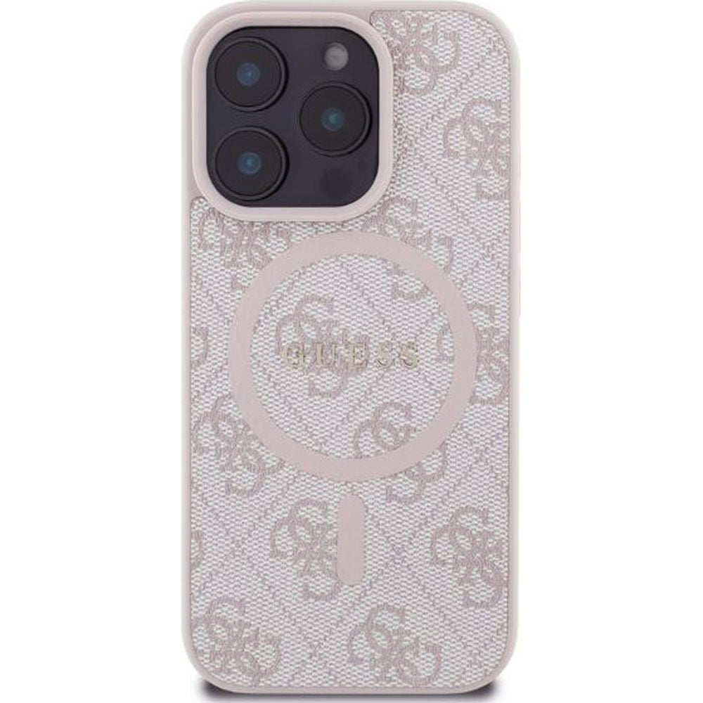 Handyhülle für iPhone 16 Pro Max, Guess Hardcase 4G Ring Classic Logo MagSafe, Rosa