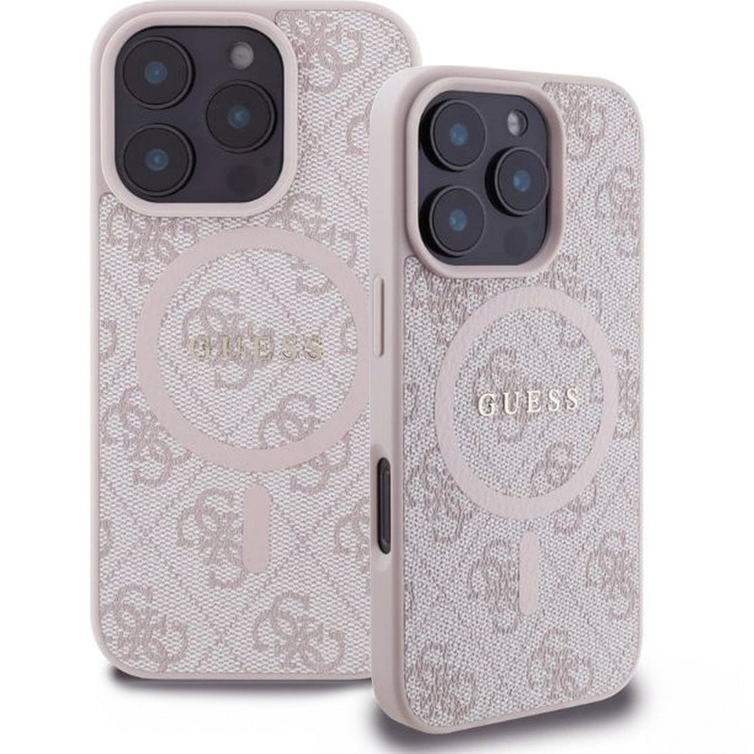 Handyhülle für iPhone 16 Pro Max, Guess Hardcase 4G Ring Classic Logo MagSafe, Rosa