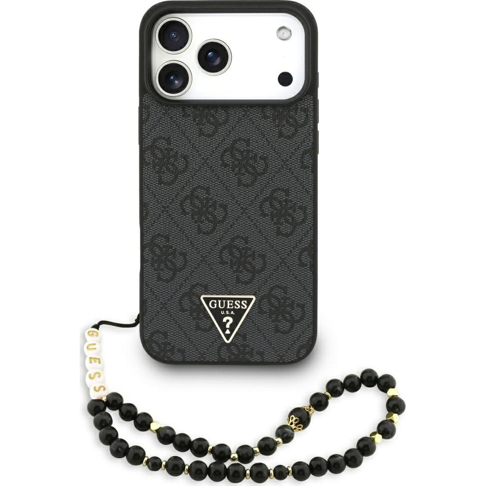 Handyhülle für iPhone 17 Pro Max, Guess 4G Strap Triangle Logo MagSafe, Schwarz