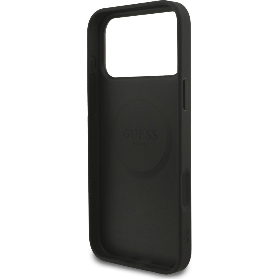 Handyhülle für iPhone 17 Pro Max, Guess 4G Strap Triangle Logo MagSafe, Schwarz