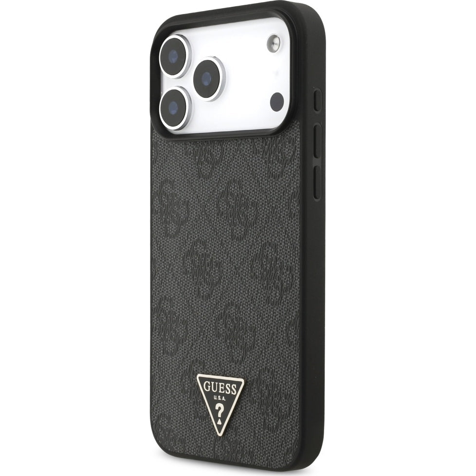 Handyhülle für iPhone 17 Pro Max, Guess 4G Strap Triangle Logo MagSafe, Schwarz