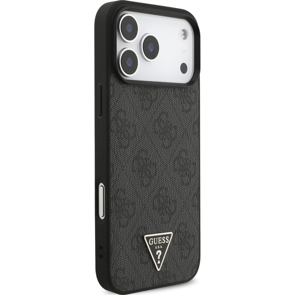 Handyhülle für iPhone 17 Pro Max, Guess 4G Strap Triangle Logo MagSafe, Schwarz