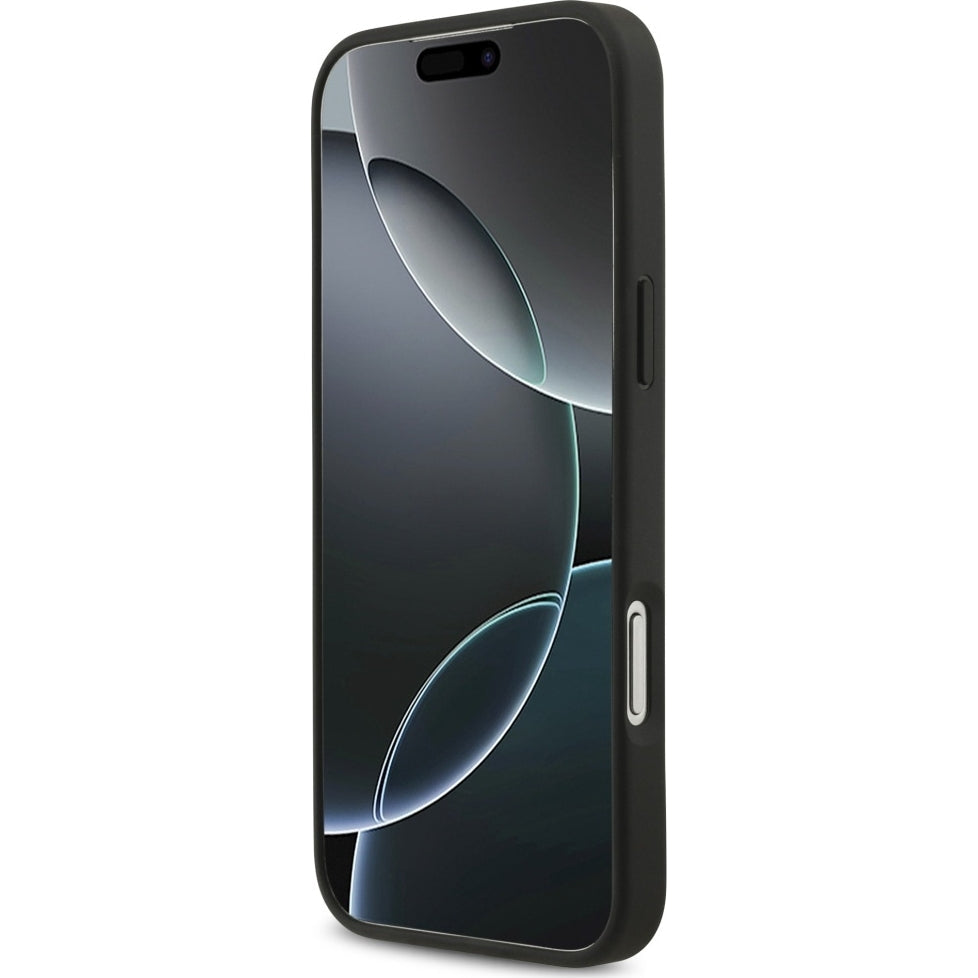 Handyhülle für iPhone 17 Pro Max, Guess 4G Strap Triangle Logo MagSafe, Schwarz