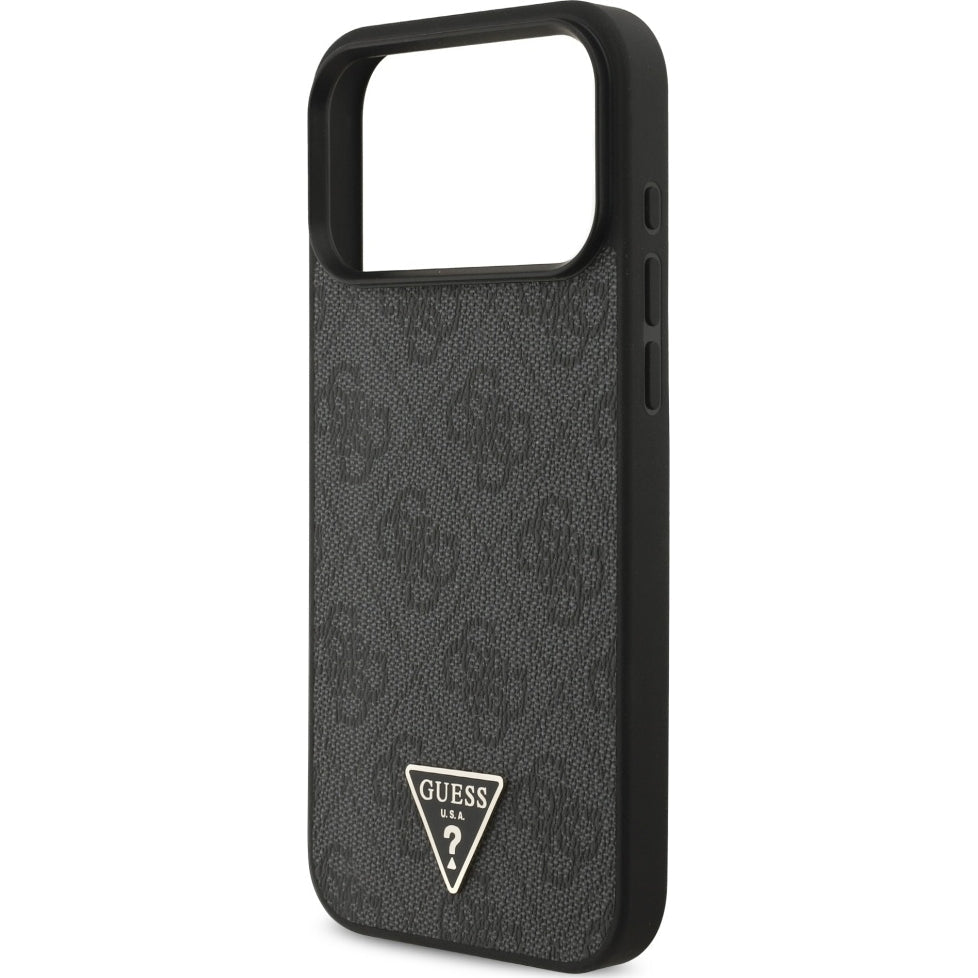 Handyhülle für iPhone 17 Pro Max, Guess 4G Strap Triangle Logo MagSafe, Schwarz