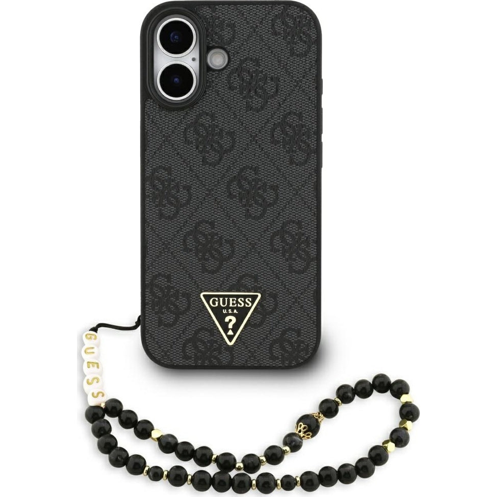 Handyhülle für iPhone 17, Guess 4G Strap Triangle Logo MagSafe, Schwarz