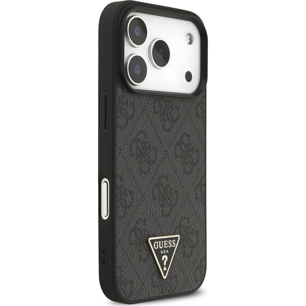 Handyhülle für iPhone 17 Pro, Guess 4G Strap Triangle Logo MagSafe, Schwarz