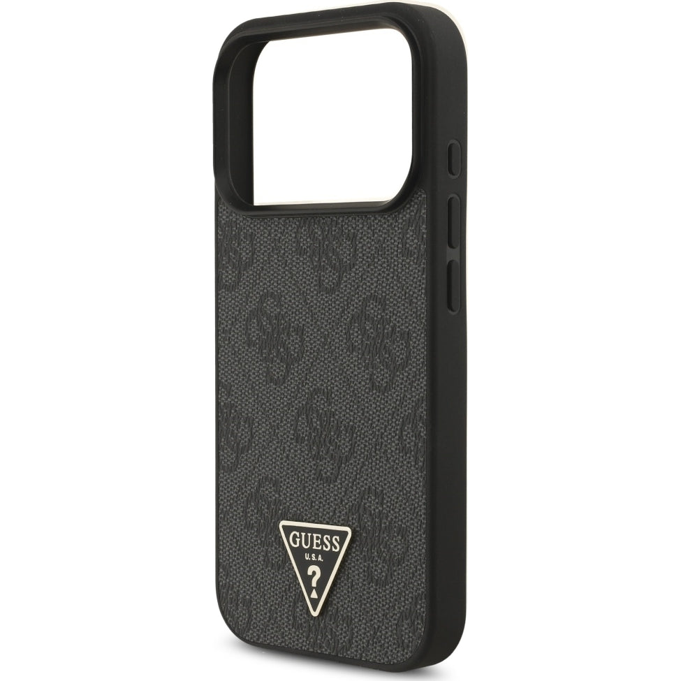 Handyhülle für iPhone 17 Pro, Guess 4G Strap Triangle Logo MagSafe, Schwarz