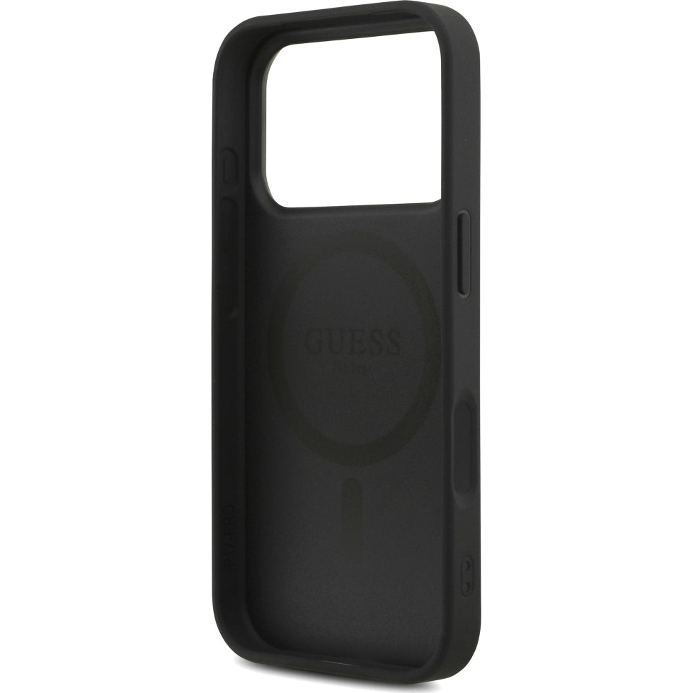 Handyhülle für iPhone 17 Pro, Guess 4G Strap Triangle Logo MagSafe, Schwarz