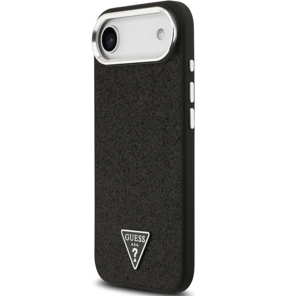 Handyhülle für iPhone Air, Guess Hardcase Glitter Triangle Logo mit MagSafe, Schwarz-Glitter