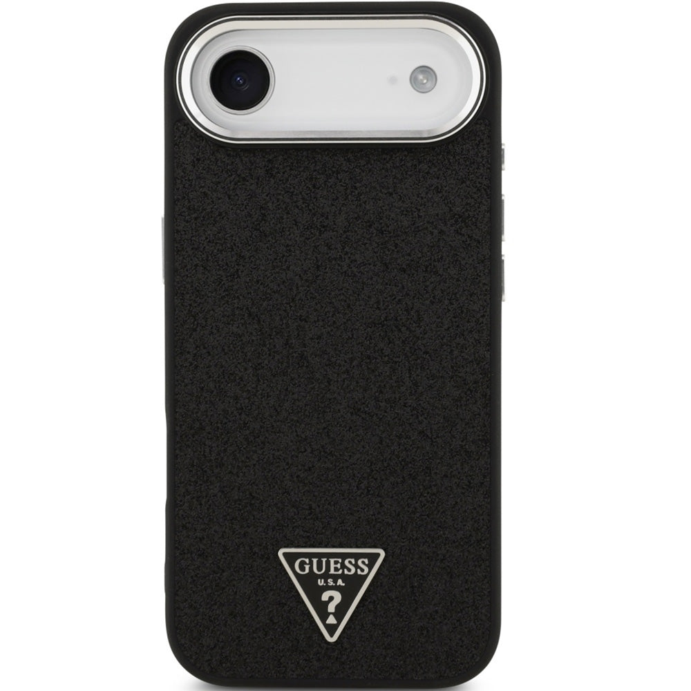 Handyhülle für iPhone Air, Guess Hardcase Glitter Triangle Logo mit MagSafe, Schwarz-Glitter