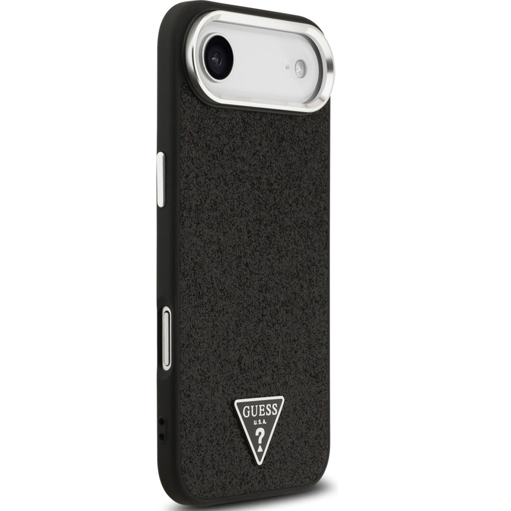 Handyhülle für iPhone Air, Guess Hardcase Glitter Triangle Logo mit MagSafe, Schwarz-Glitter