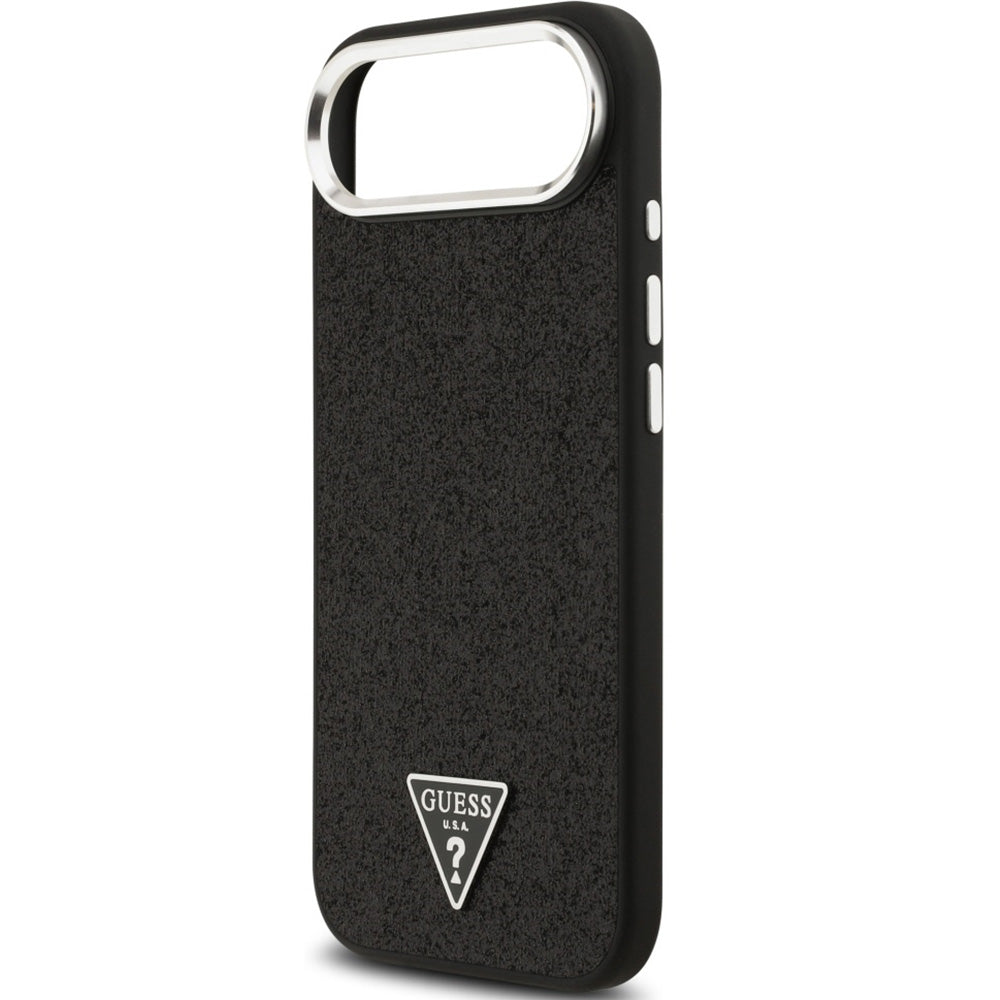 Handyhülle für iPhone Air, Guess Hardcase Glitter Triangle Logo mit MagSafe, Schwarz-Glitter