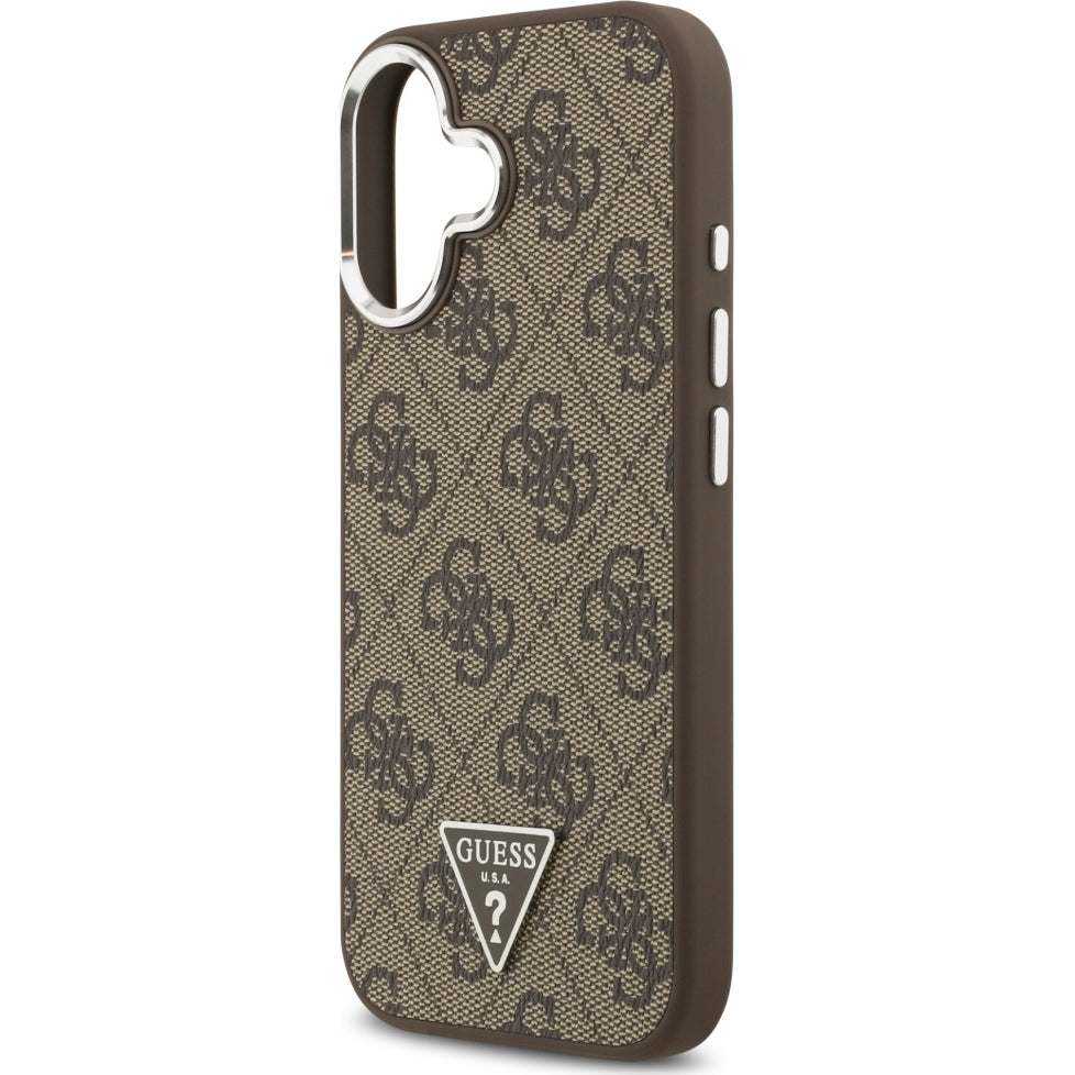 Handyhülle für iPhone 17, Guess HardCase Leather 4G Triangle Strass, Braun