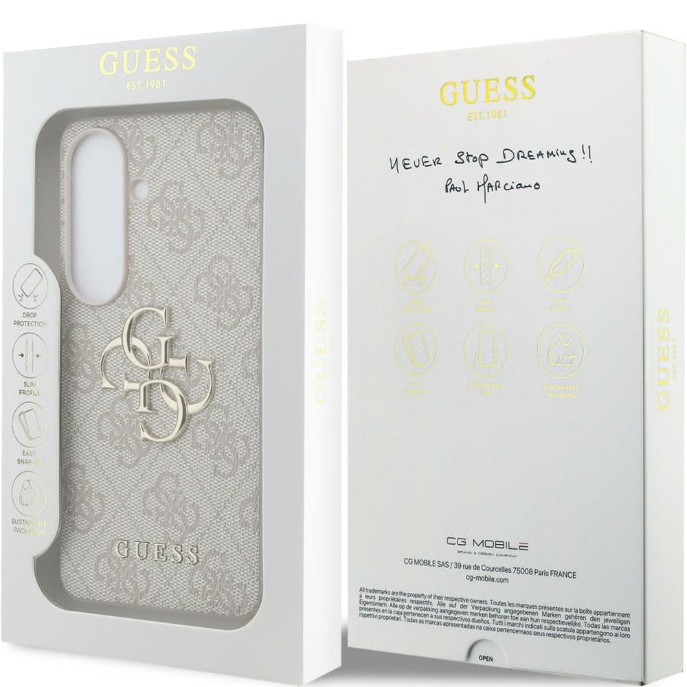 Handyhülle für Galaxy S26, Guess Hardcase Leather, Rosa mit Big Logo Guess